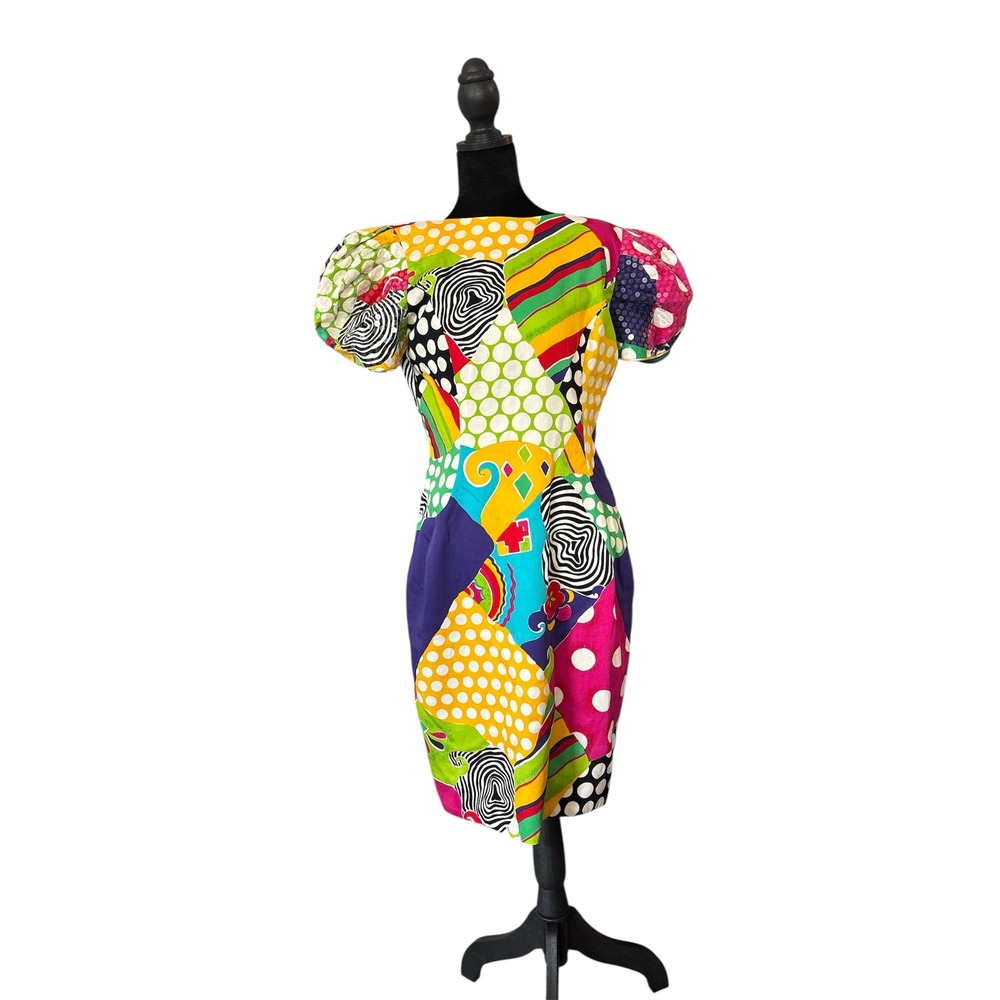 80s‎ Vintage Morton Myles for The Warrens Graphic Art Dress Maximalist